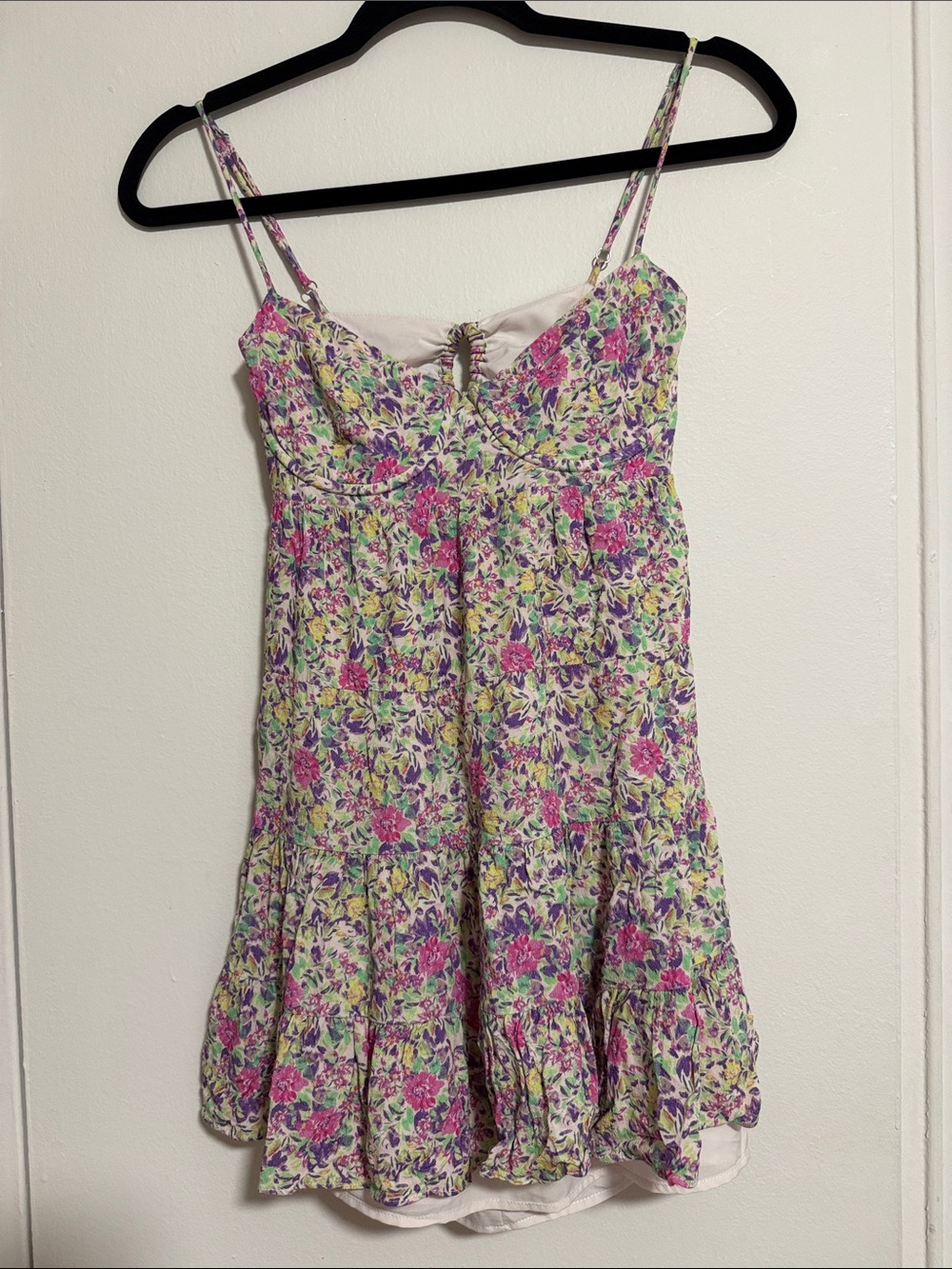 Floral Spaghetti Strap Sundress - Pink & Green